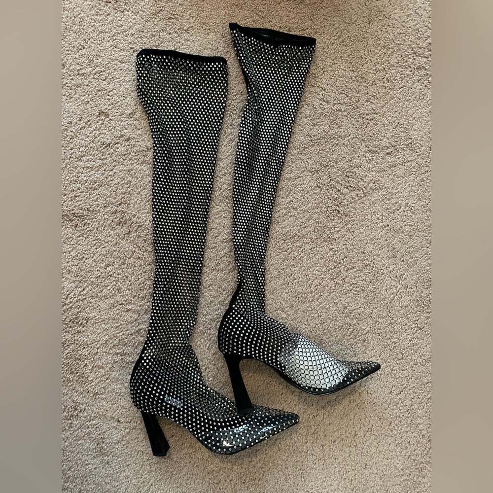 Steve Madden knee high rhinestone see through boots. Stunning. Brand new